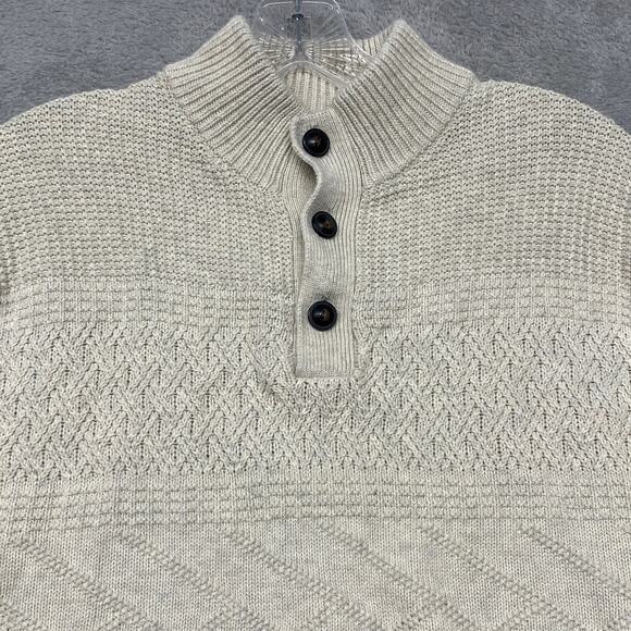 Chaps Sweater Mens Medium Fisherman Beige Henley Mock‎ Neck Pullover Neutral - Picture 2 of 10